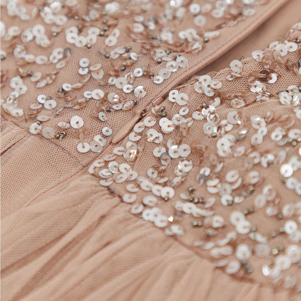 New Maya Maternity long sleeved maxi dress sequin tulle skirt taupe blush 12 - Picture 13 of 13